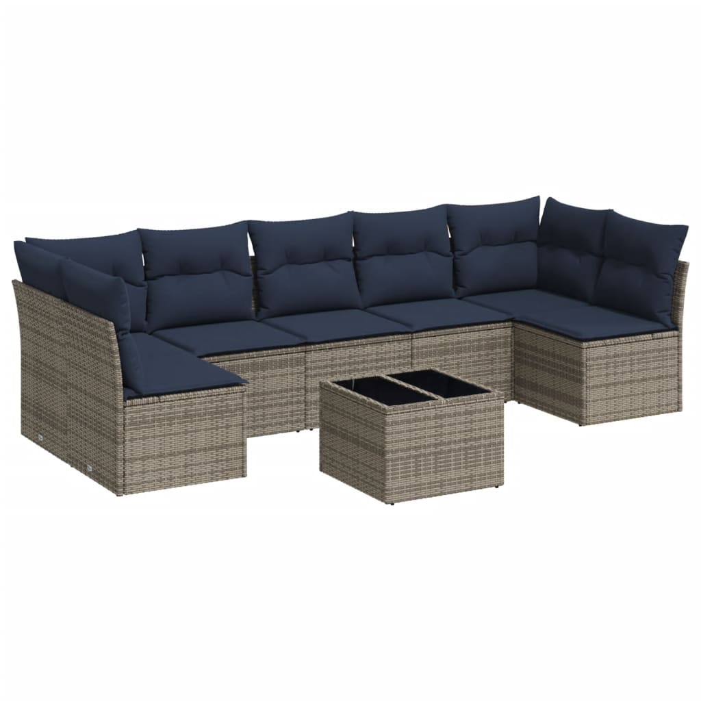 Set Divani da Giardino 8 pz con Cuscini Grigio in Polyrattan