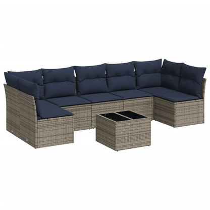 Set Divani da Giardino 8 pz con Cuscini Grigio in Polyrattan