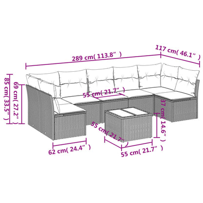 Set Divani da Giardino 8 pz con Cuscini Grigio in Polyrattan