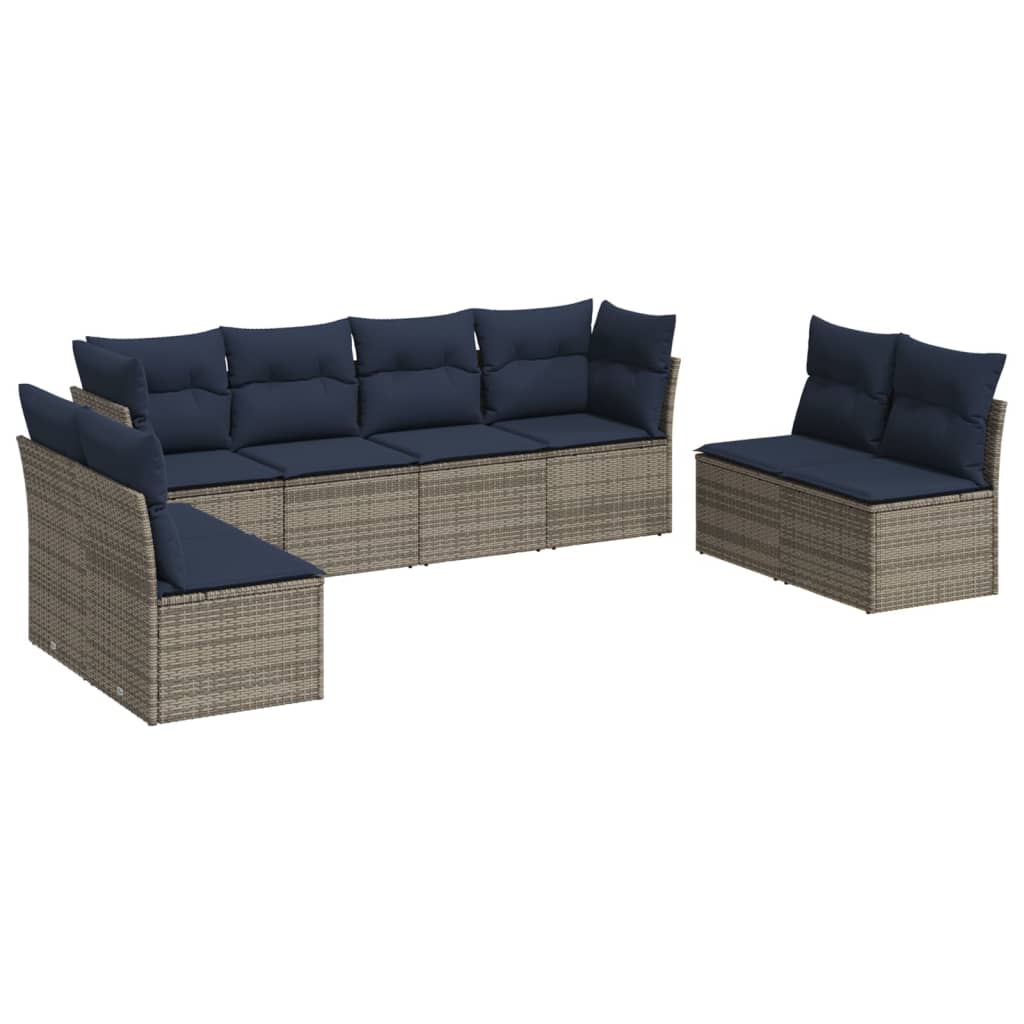 Set Divani da Giardino 8 pz con Cuscini Grigio in Polyrattan