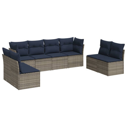 Set Divani da Giardino 8 pz con Cuscini Grigio in Polyrattan
