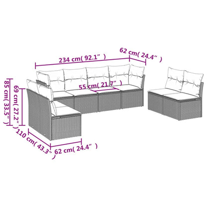 Set Divani da Giardino 8 pz con Cuscini Grigio in Polyrattan