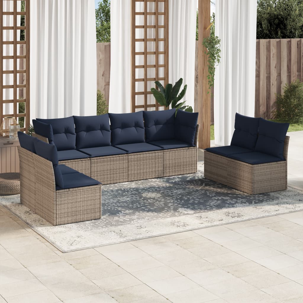 Set Divani da Giardino 8 pz con Cuscini Grigio in Polyrattan
