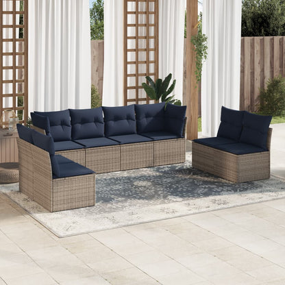 Set Divani da Giardino 8 pz con Cuscini Grigio in Polyrattan