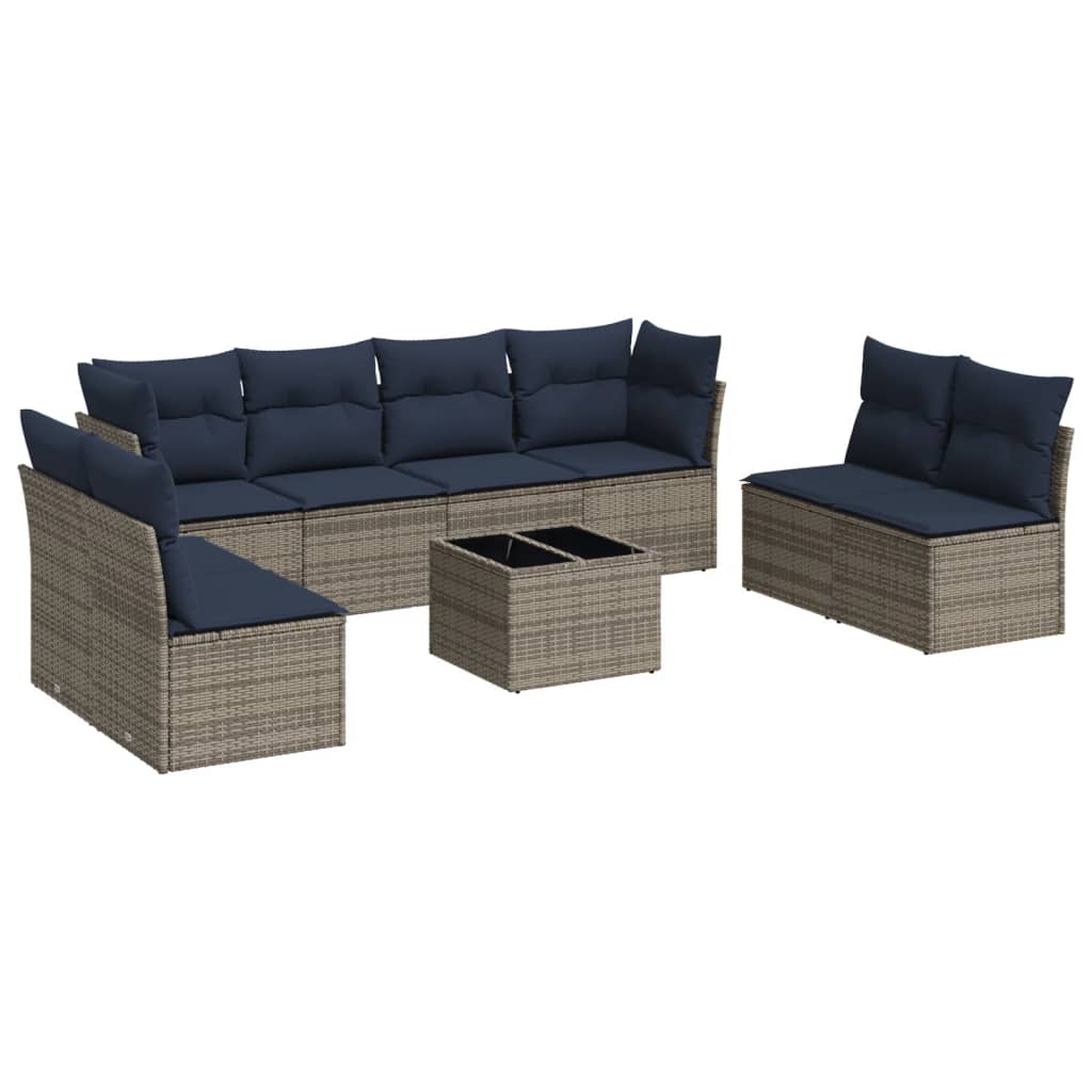 Set Divani da Giardino 9 pz con Cuscini Grigio in Polyrattan