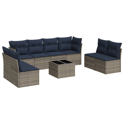 Set Divani da Giardino 9 pz con Cuscini Grigio in Polyrattan