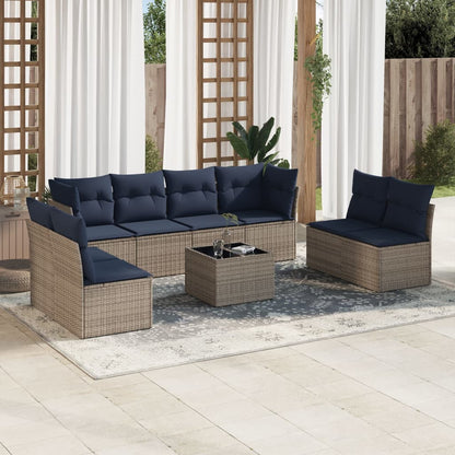 Set Divani da Giardino 9 pz con Cuscini Grigio in Polyrattan