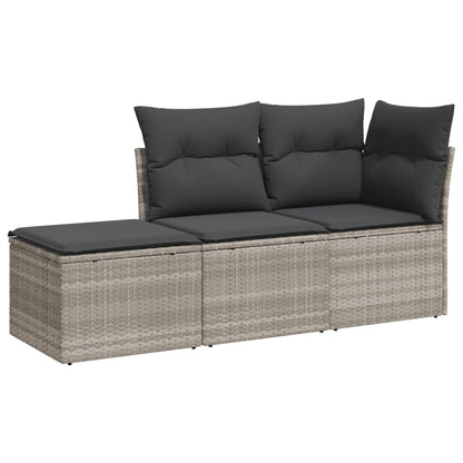 Set Divano da Giardino 3pz con Cuscini Grigio Chiaro Polyrattan