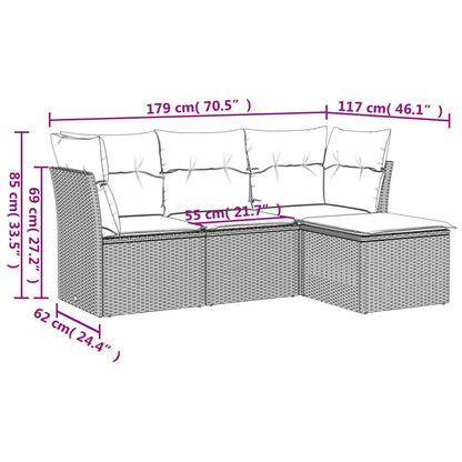 Set Divano da Giardino 4pz con Cuscini Grigio Chiaro Polyrattan