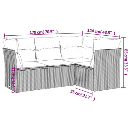 Set Divani da Giardino 4 pz con Cuscini Grigio in Polyrattan