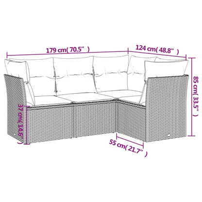 Set Divano da Giardino 4pz con Cuscini Grigio Chiaro Polyrattan