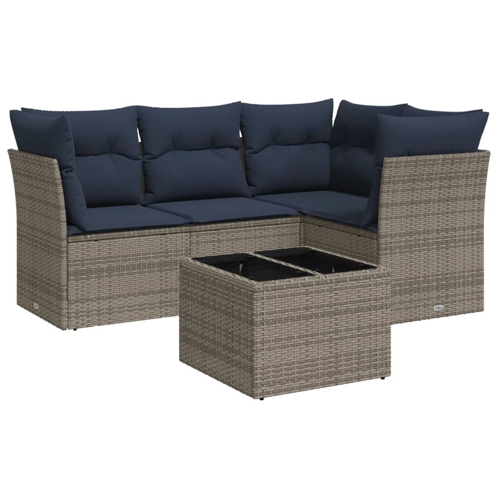 Set Divani da Giardino 5 pz con Cuscini Grigio in Polyrattan