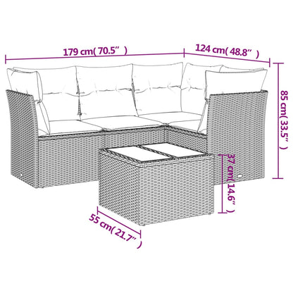 Set Divani da Giardino 5 pz con Cuscini Grigio in Polyrattan