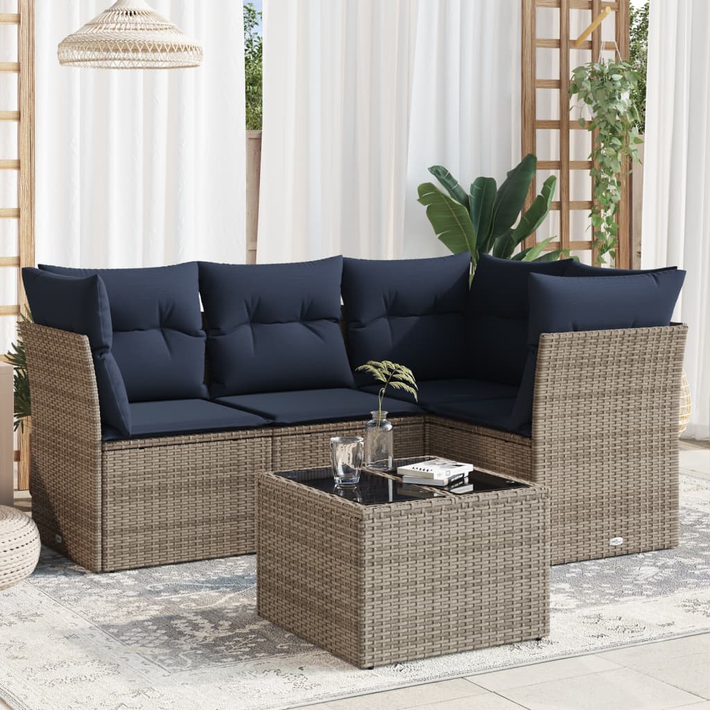 Set Divani da Giardino 5 pz con Cuscini Grigio in Polyrattan