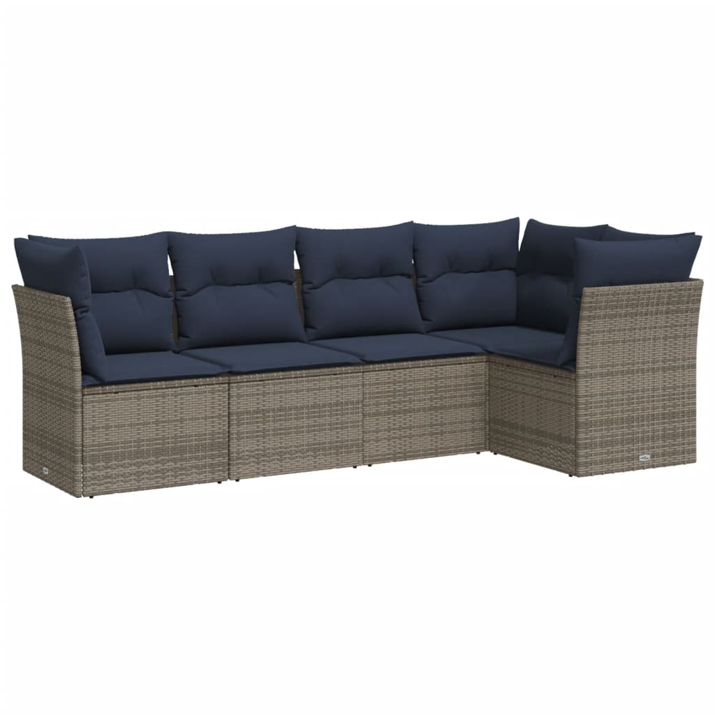 Set Divani da Giardino 5 pz con Cuscini Grigio in Polyrattan
