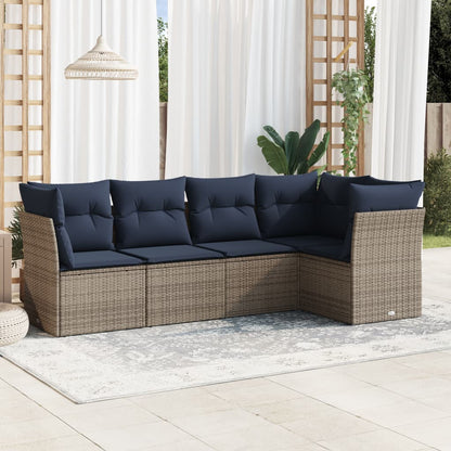 Set Divani da Giardino 5 pz con Cuscini Grigio in Polyrattan