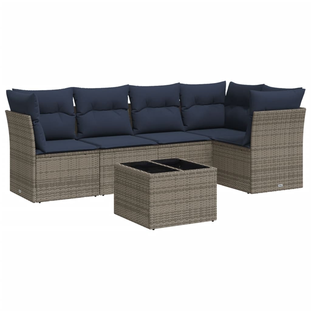 Set Divani da Giardino 6 pz con Cuscini Grigio in Polyrattan