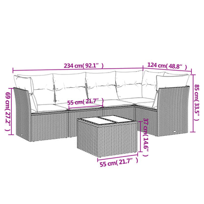 Set Divani da Giardino 6 pz con Cuscini Grigio in Polyrattan