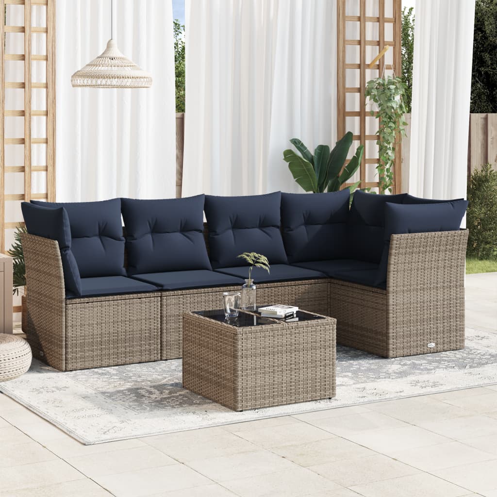 Set Divani da Giardino 6 pz con Cuscini Grigio in Polyrattan