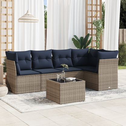 Set Divani da Giardino 6 pz con Cuscini Grigio in Polyrattan