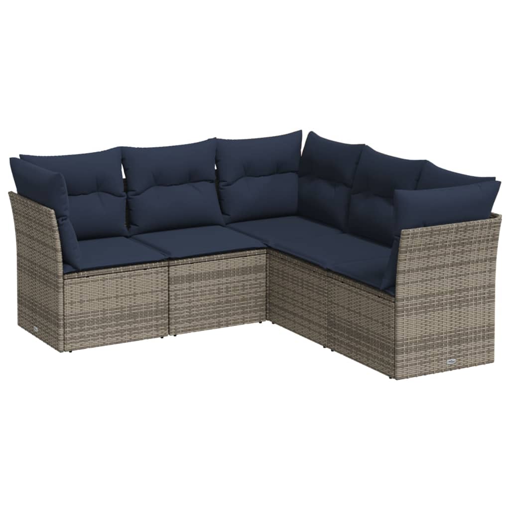 Set Divani da Giardino 5 pz con Cuscini Grigio in Polyrattan