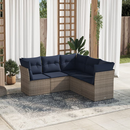 Set Divani da Giardino 5 pz con Cuscini Grigio in Polyrattan