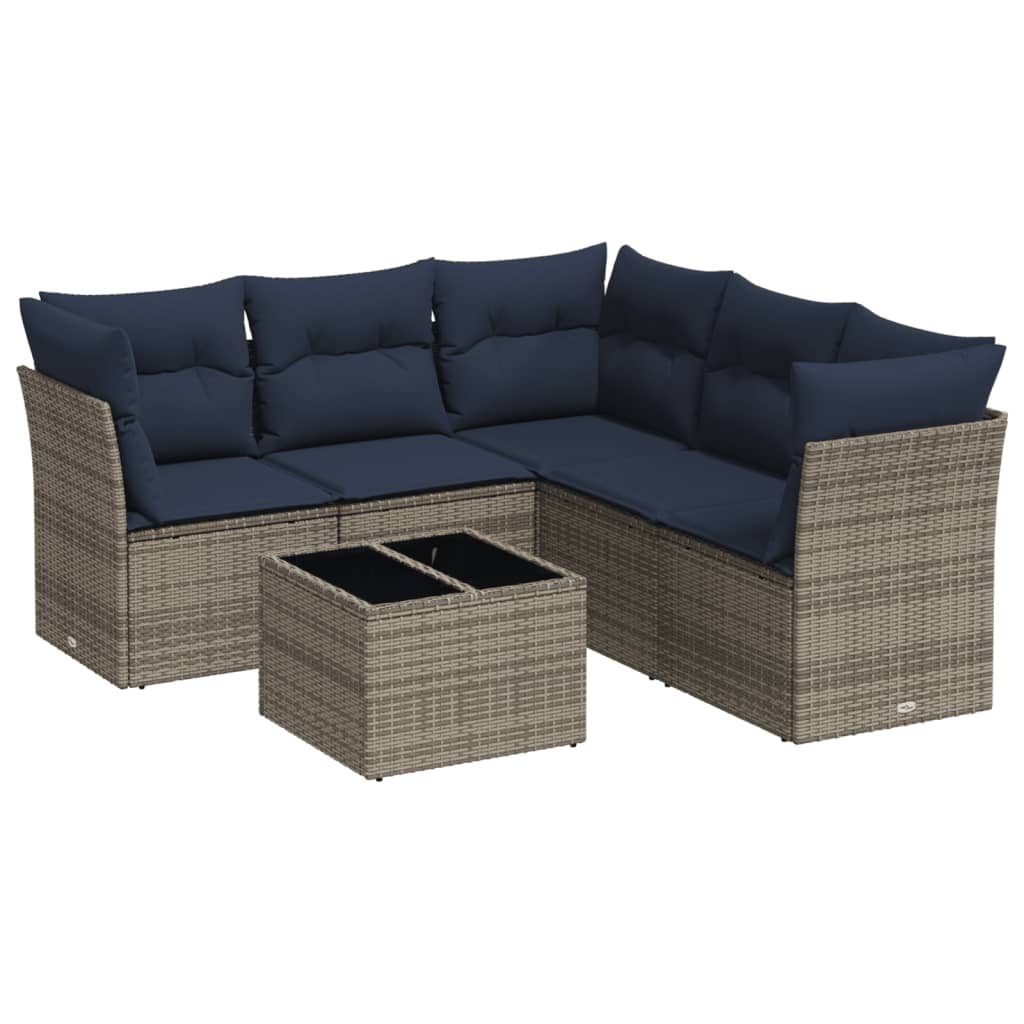 Set Divani da Giardino 6 pz con Cuscini Grigio in Polyrattan