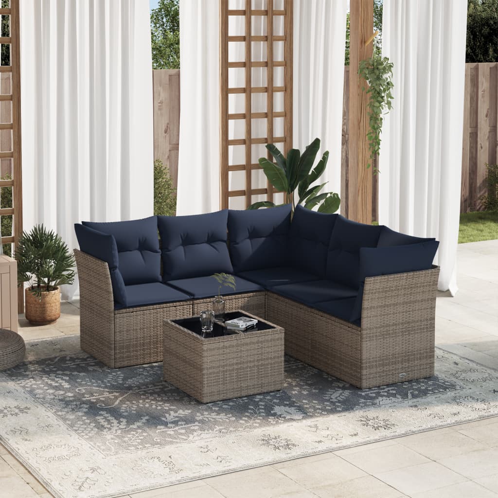 Set Divani da Giardino 6 pz con Cuscini Grigio in Polyrattan