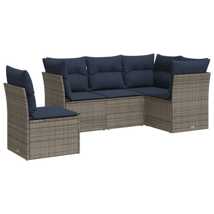 Set Divani da Giardino 5 pz con Cuscini Grigio in Polyrattan
