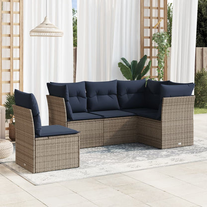 Set Divani da Giardino 5 pz con Cuscini Grigio in Polyrattan