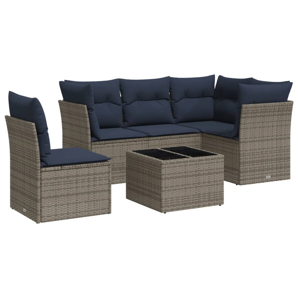 Set Divani da Giardino 6 pz con Cuscini Grigio in Polyrattan