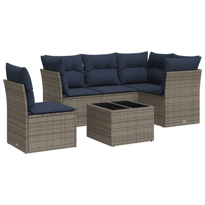 Set Divani da Giardino 6 pz con Cuscini Grigio in Polyrattan