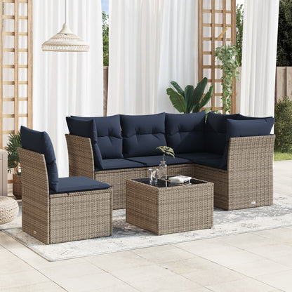 Set Divani da Giardino 6 pz con Cuscini Grigio in Polyrattan
