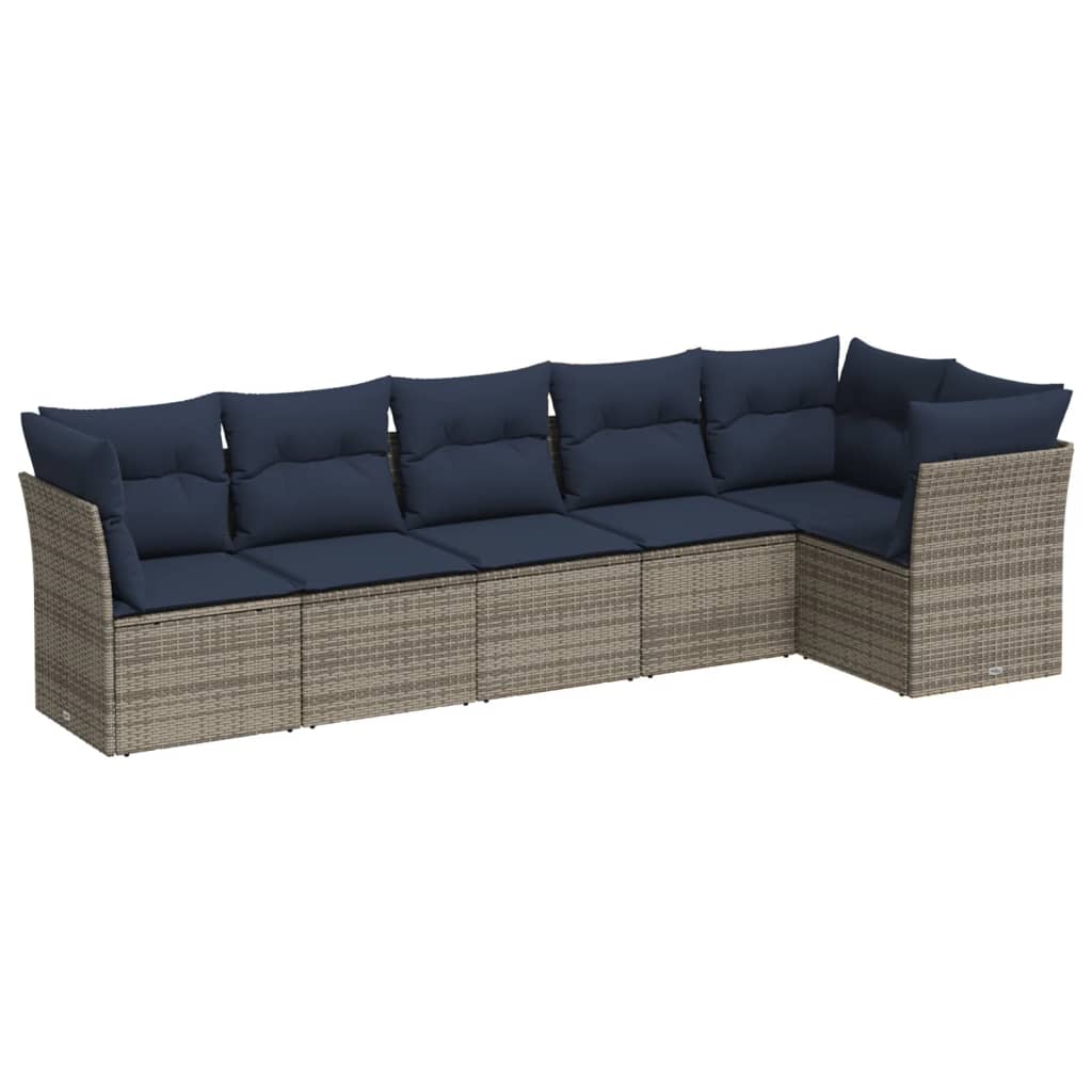 Set Divani da Giardino 6 pz con Cuscini Grigio in Polyrattan