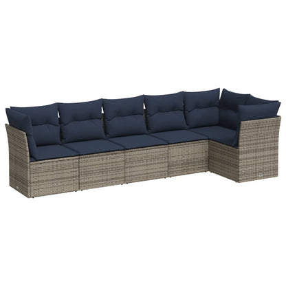 Set Divani da Giardino 6 pz con Cuscini Grigio in Polyrattan