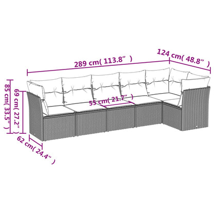 Set Divani da Giardino 6 pz con Cuscini Grigio in Polyrattan
