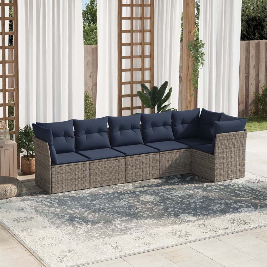Set Divani da Giardino 6 pz con Cuscini Grigio in Polyrattan