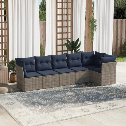 Set Divani da Giardino 6 pz con Cuscini Grigio in Polyrattan