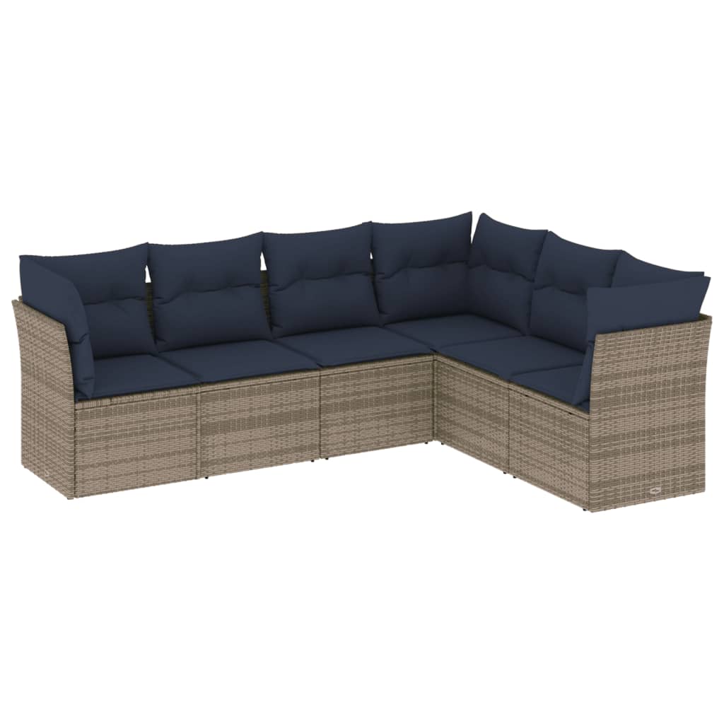 Set Divani da Giardino 6 pz con Cuscini Grigio in Polyrattan