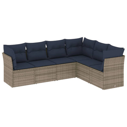 Set Divani da Giardino 6 pz con Cuscini Grigio in Polyrattan