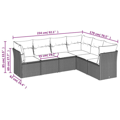 Set Divani da Giardino 6 pz con Cuscini Grigio in Polyrattan