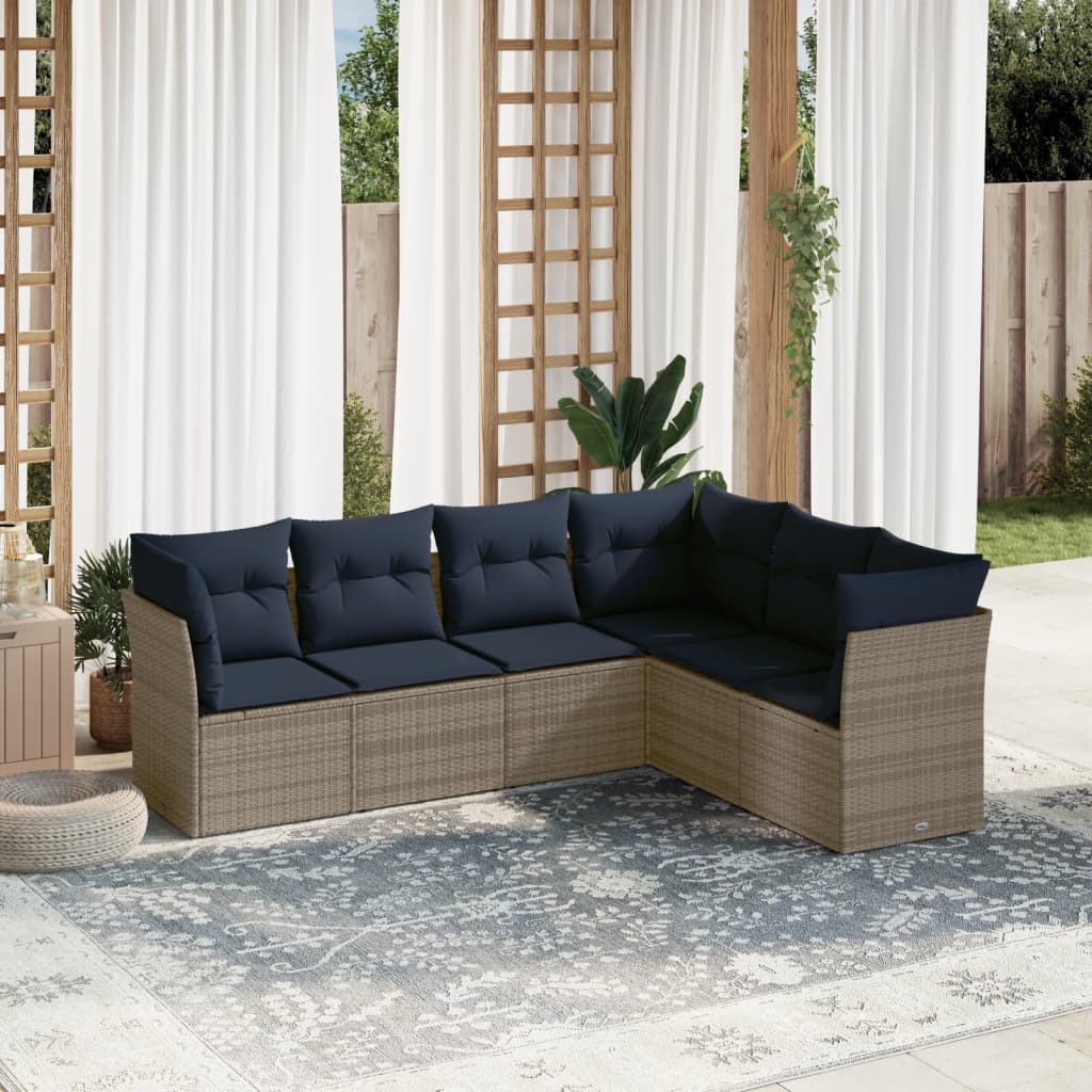 Set Divani da Giardino 6 pz con Cuscini Grigio in Polyrattan