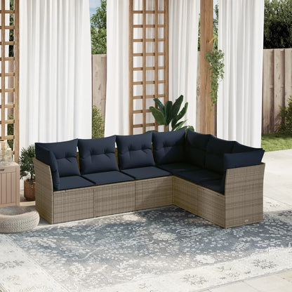 Set Divani da Giardino 6 pz con Cuscini Grigio in Polyrattan