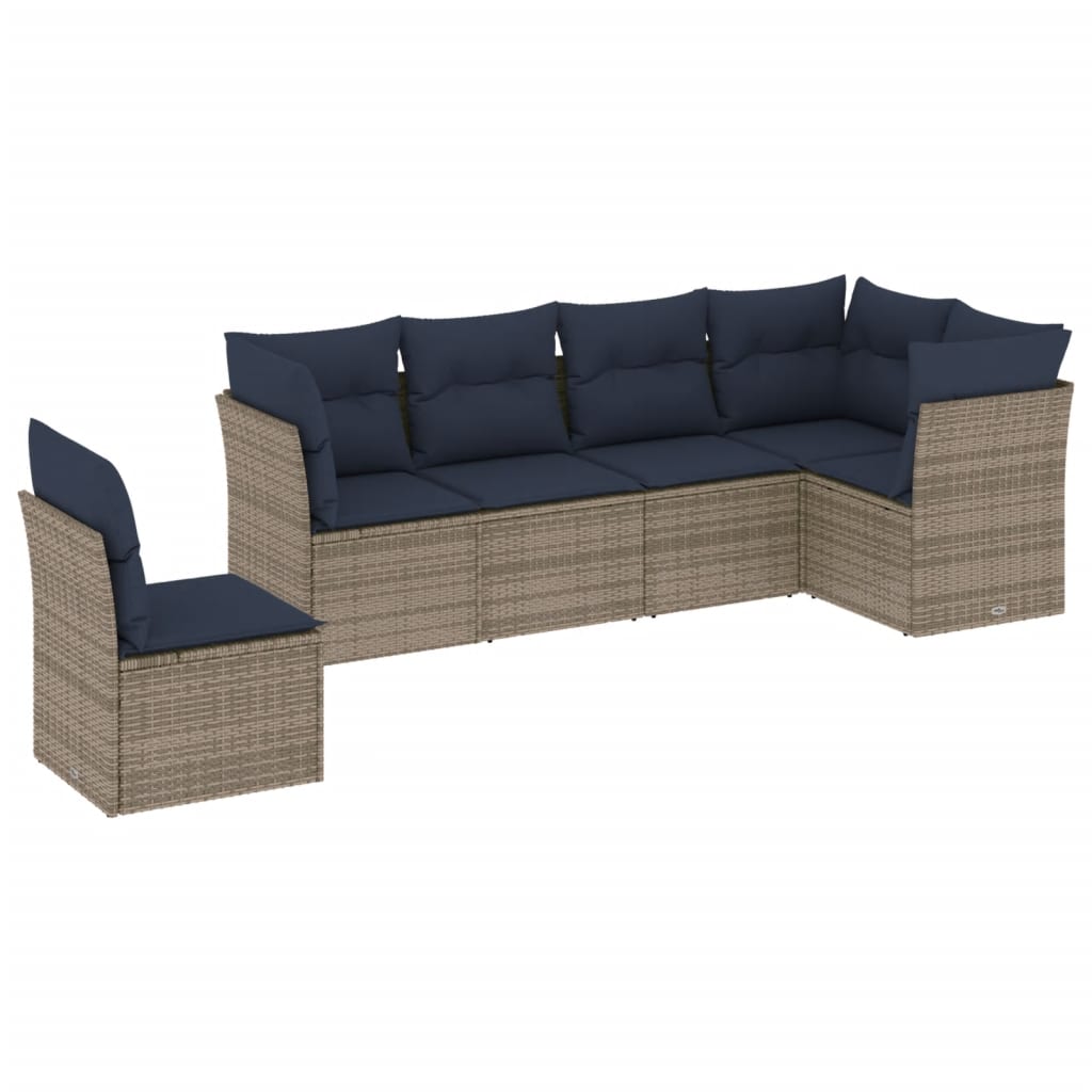 Set Divani da Giardino 6 pz con Cuscini Grigio in Polyrattan