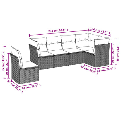 Set Divani da Giardino 6 pz con Cuscini Grigio in Polyrattan