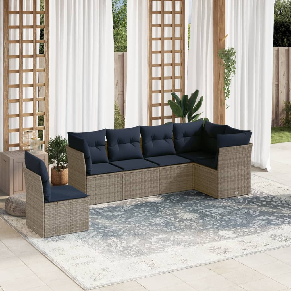 Set Divani da Giardino 6 pz con Cuscini Grigio in Polyrattan