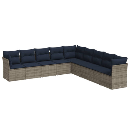 Set Divani da Giardino 9 pz con Cuscini Grigio in Polyrattan