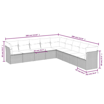 Set Divani da Giardino 9 pz con Cuscini Grigio in Polyrattan