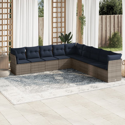 Set Divani da Giardino 9 pz con Cuscini Grigio in Polyrattan
