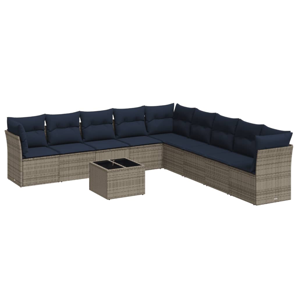 Set Divani da Giardino 10 pz con Cuscini Grigio in Polyrattan